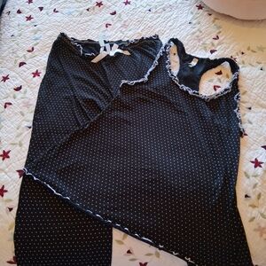 Black Polka Dot Women's Sleep Set with Ruffle Trim